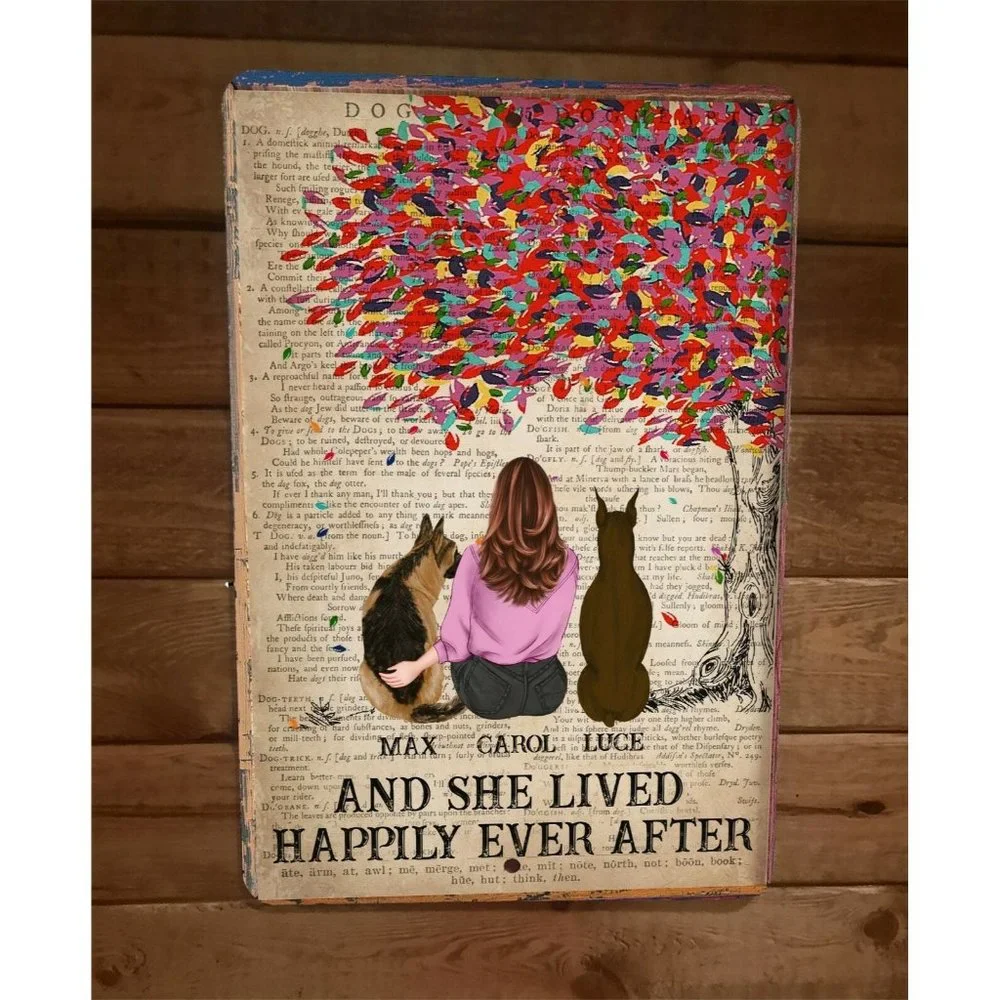 And She Lived Happily Ever‎ After Books Dogs 8x12 Metal Wall Sign